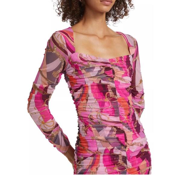 $495 L'AGENCE LOLISA SWEETHEART PINK BUCKLE SWIRL STRETCH MINI DRESS SZ 2 - Picture 4 of 8